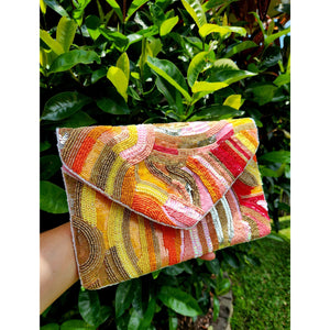 Spring Beaded Flapover Clutch - Multi Colour