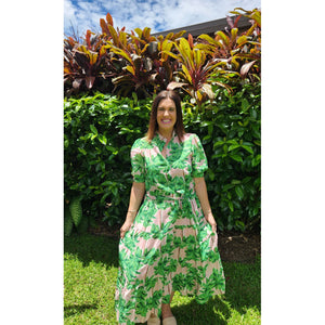 Maxi Tiered Dress - Pink Palm Tree