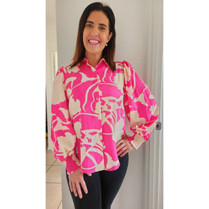 Kate Shirt - Pink Leaf