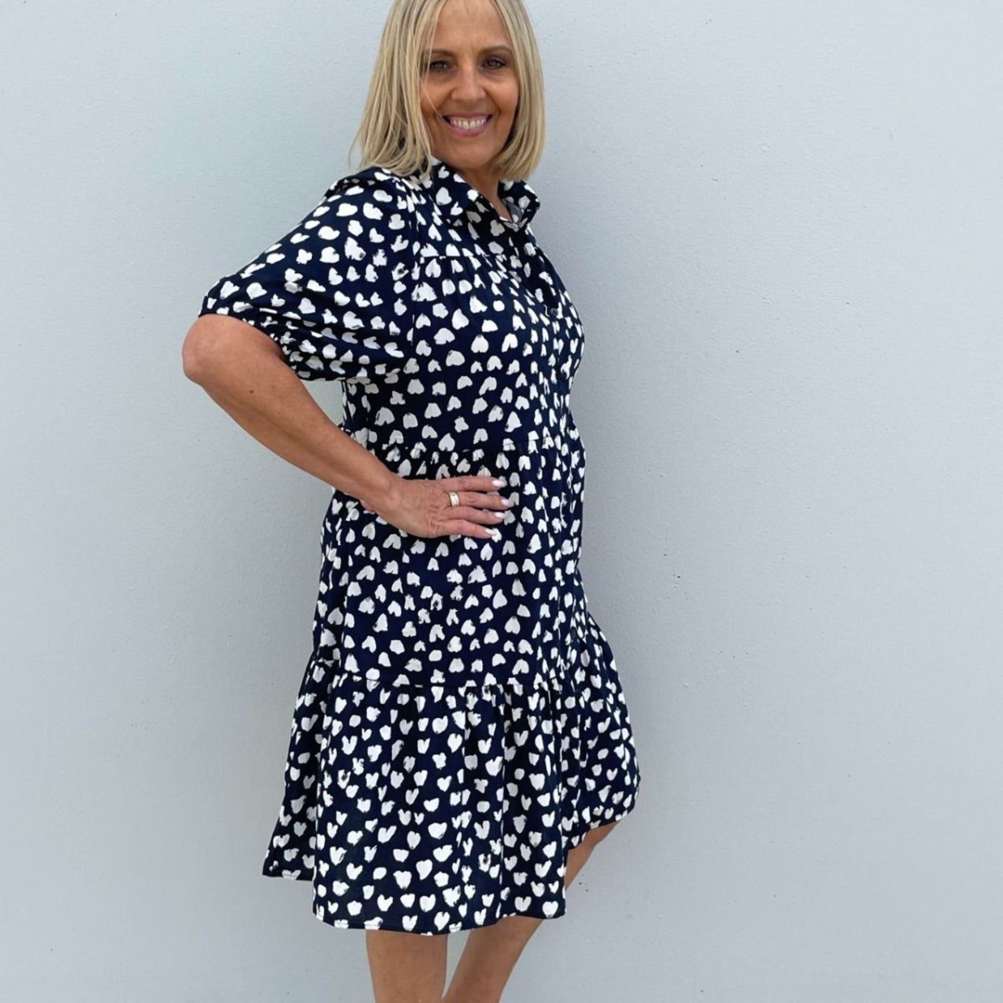 Navy Heart Shirt Dress