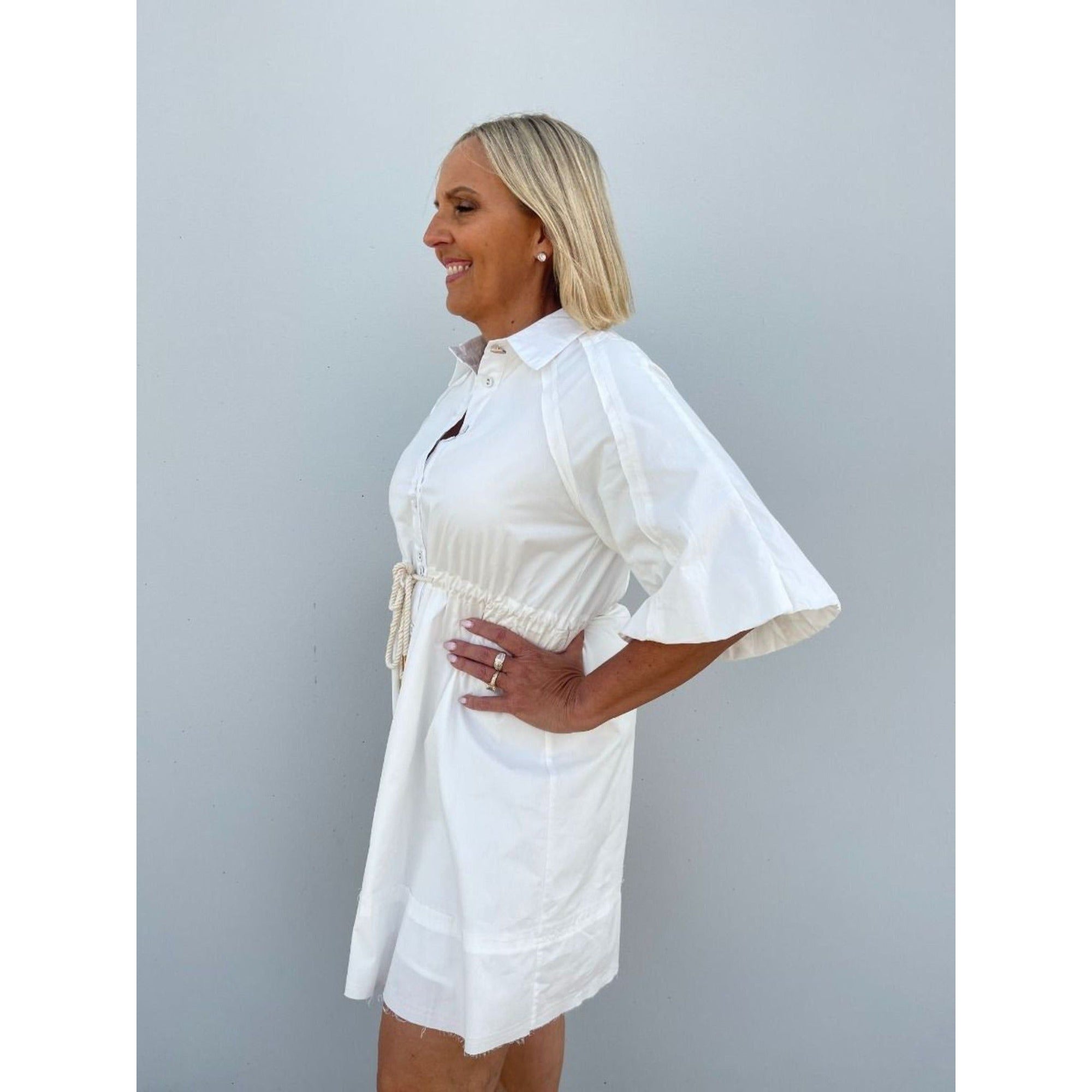 Palm Cove Tie Waist Dress - White