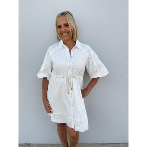 Palm Cove Tie Waist Dress - White