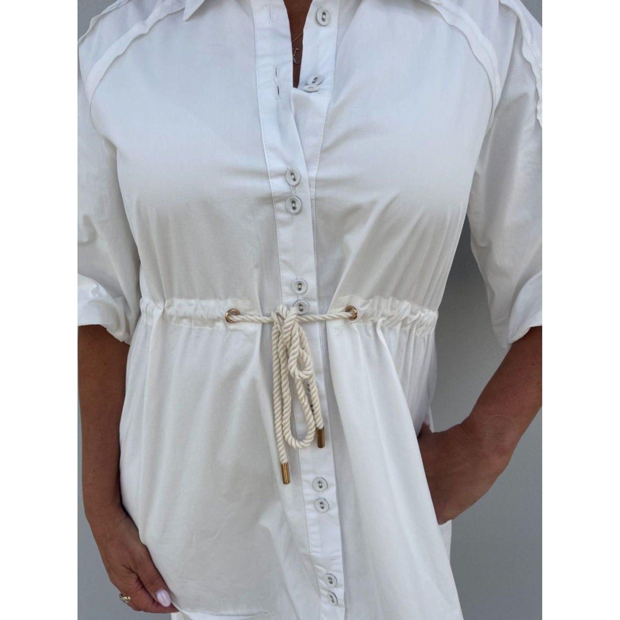 Palm Cove Tie Waist Dress - White