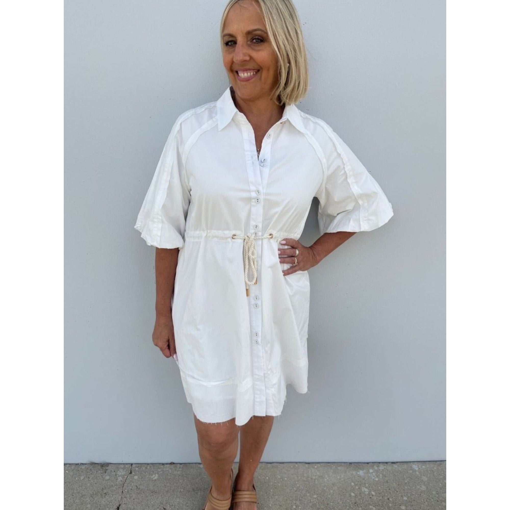 Palm Cove Tie Waist Dress - White