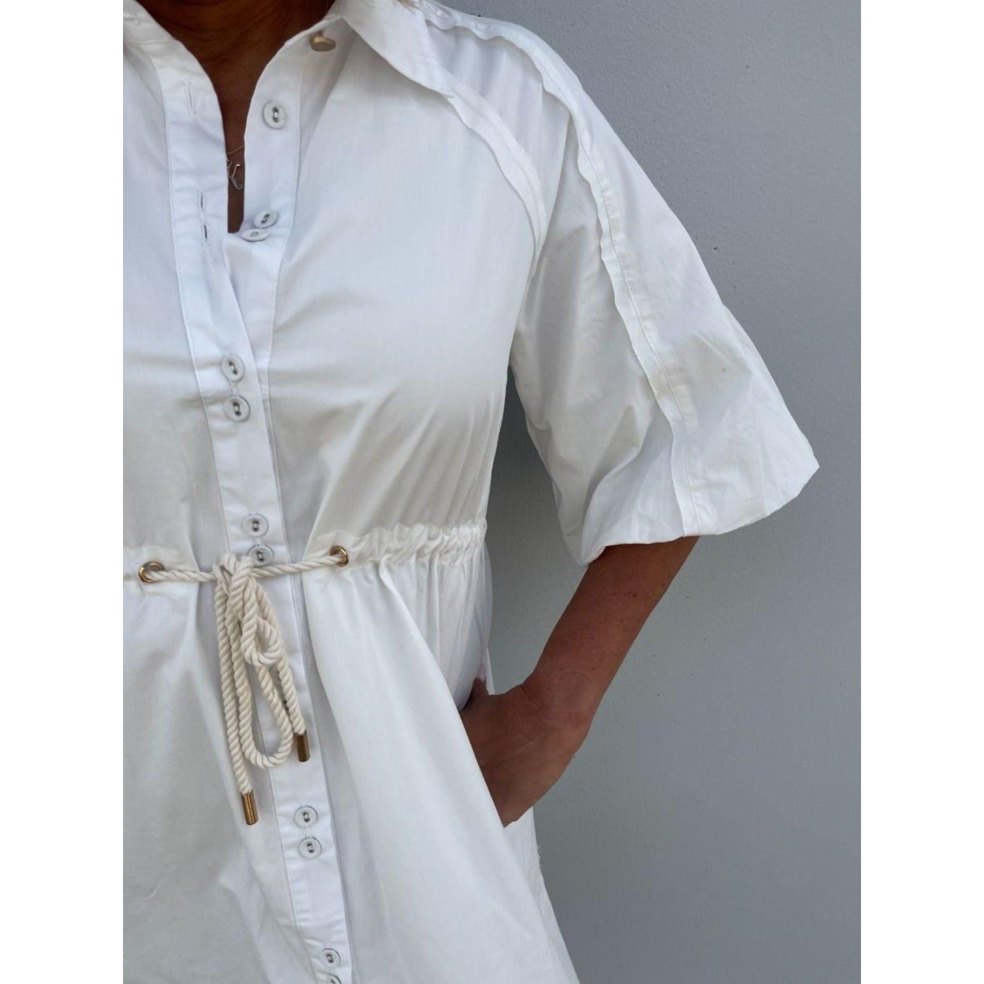 Palm Cove Tie Waist Dress - White