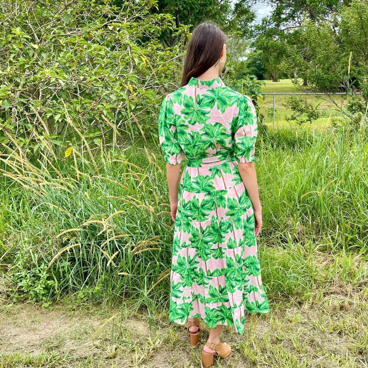 Maxi Tiered Dress - Pink Palm Tree