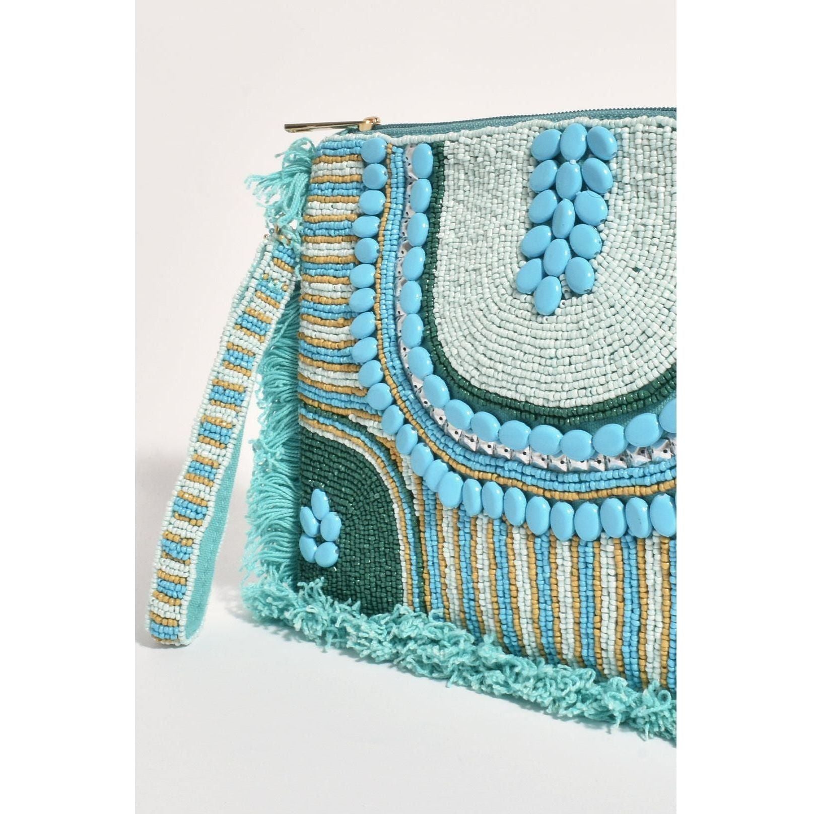 Santorini Fringe Edge Clutch (Turquoise)