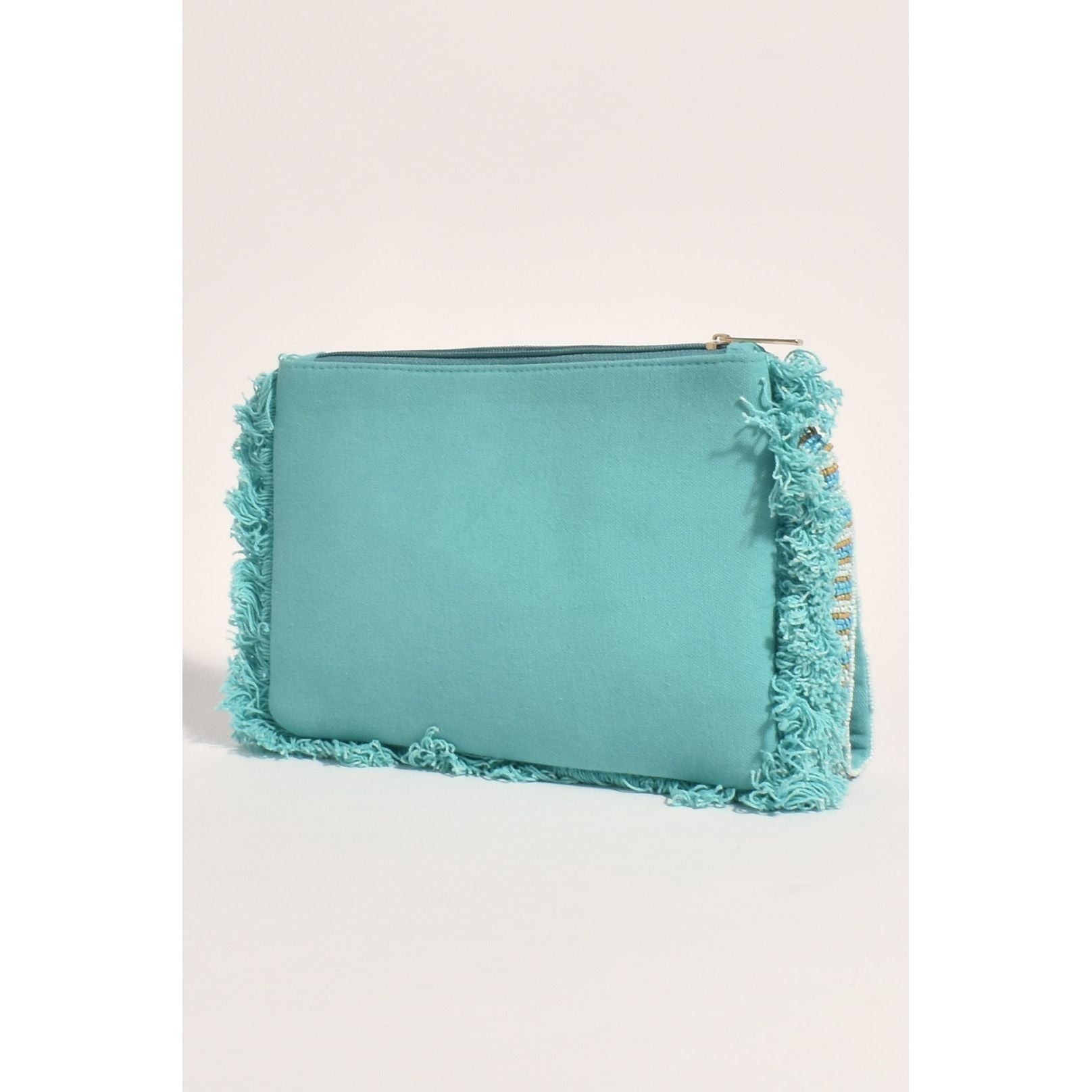 Santorini Fringe Edge Clutch (Turquoise)