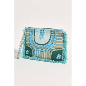 Santorini Fringe Edge Clutch (Turquoise)