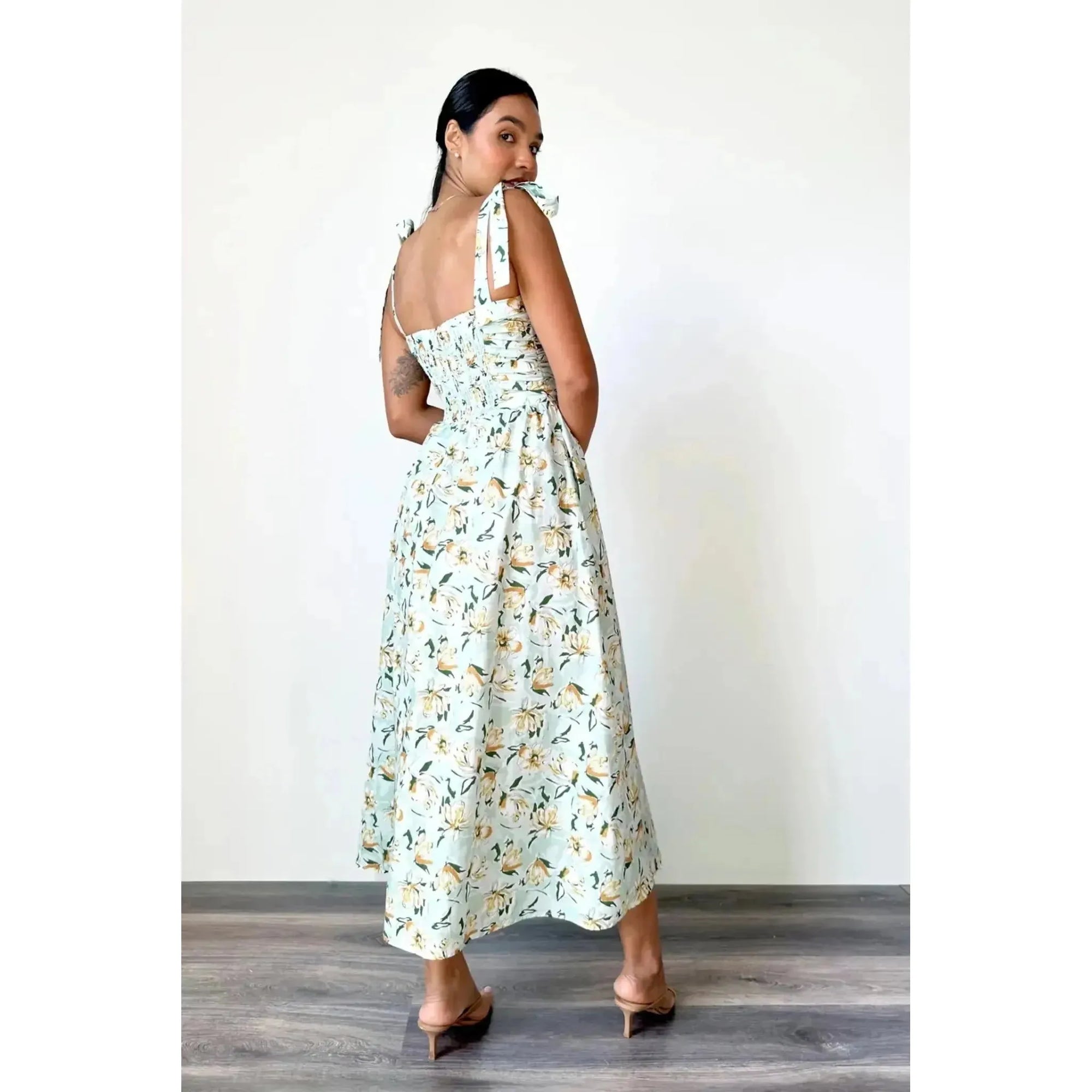 Deloris Maxi Dress - Green Floral Print