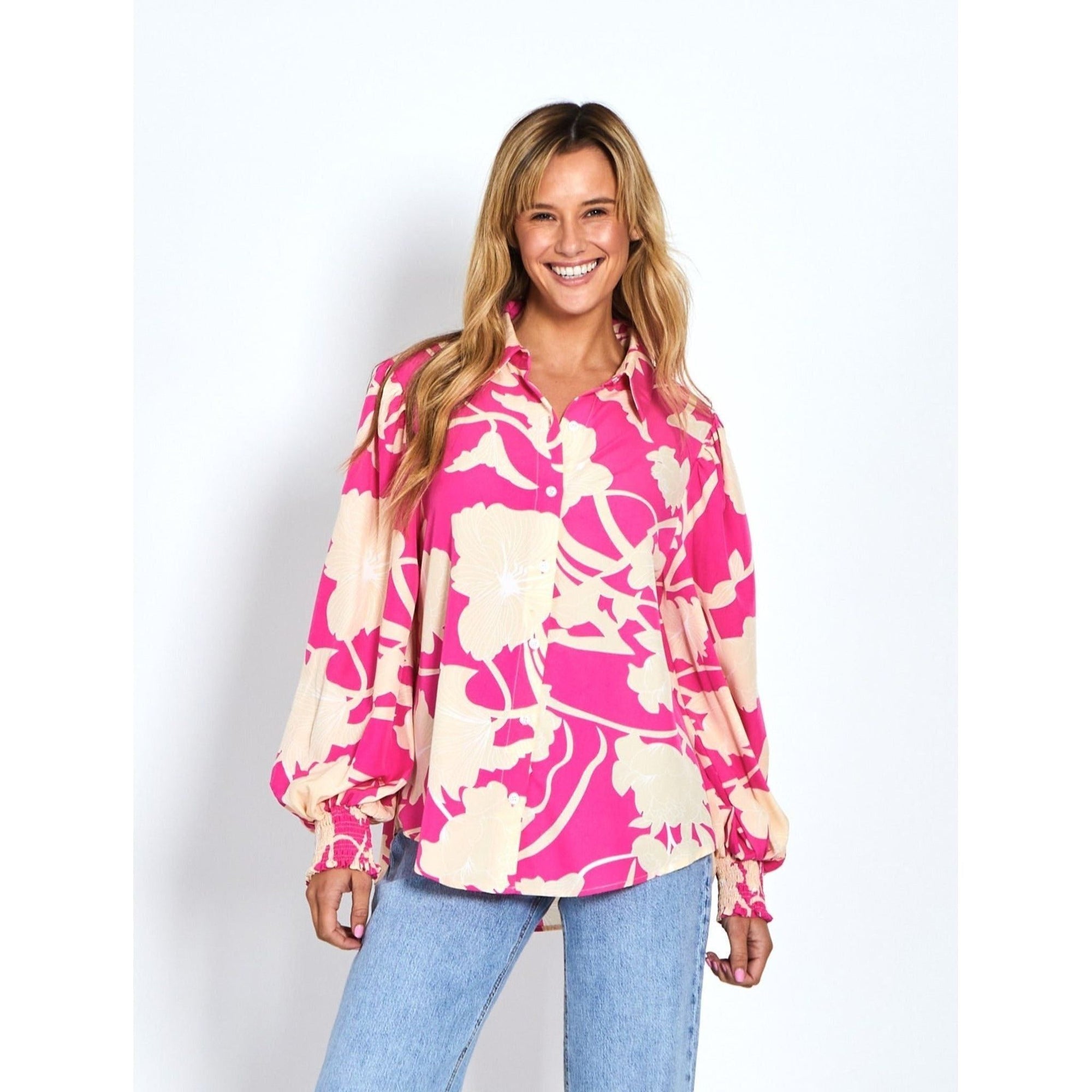 Kate Shirt - Pink Leaf